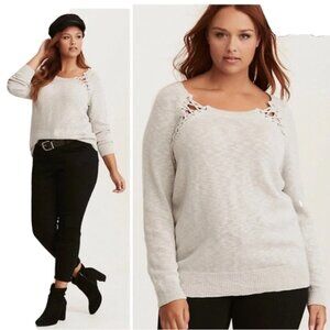 Torrid Gray Lace Up Yoke Pullover Sweater Size 4